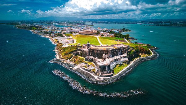 Aerial view of Castillo San Felipe del Morro on the tip of Old San Juan